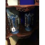 Pair of 19th. C. blue glass lustres.