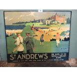 Coloured golfing print of St. Andrews.