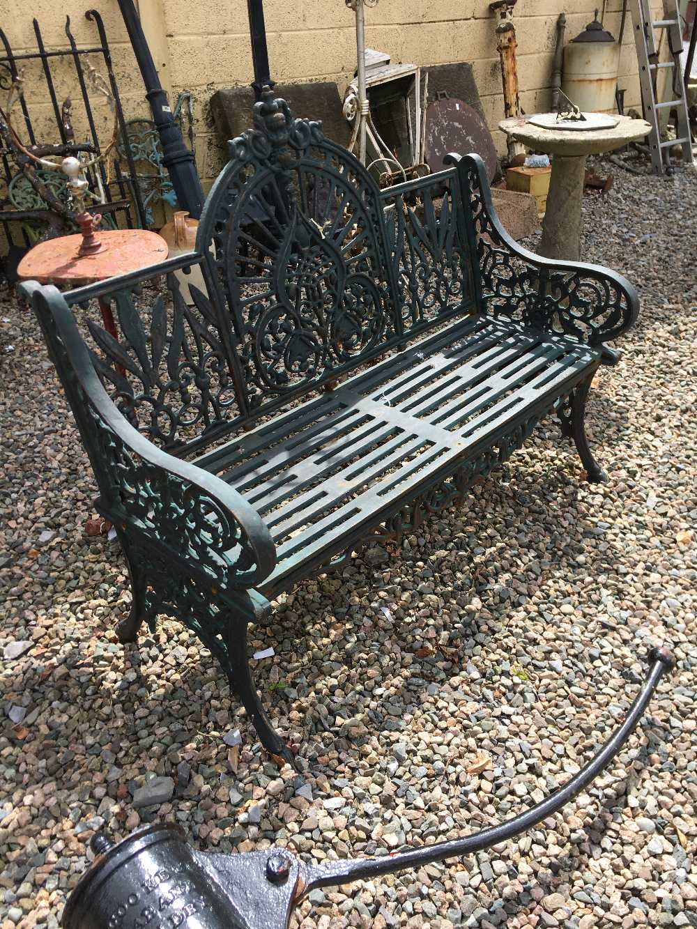 Decorative cast iron garden bench.