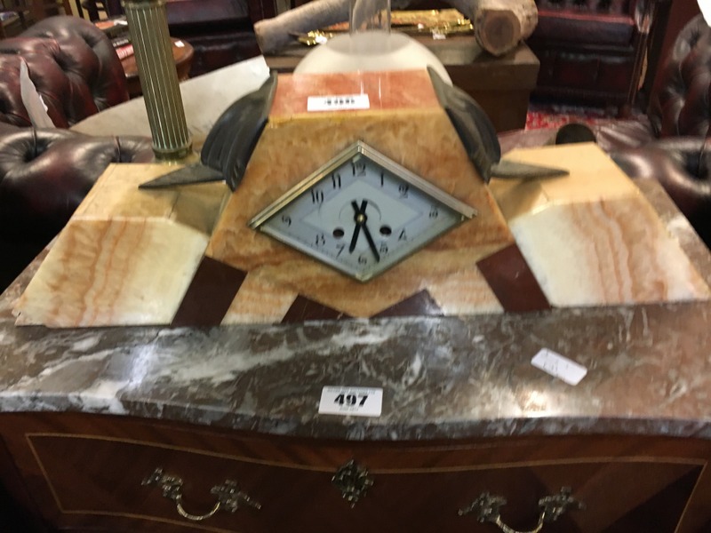 Art Deco marble and bronze mantle clock.