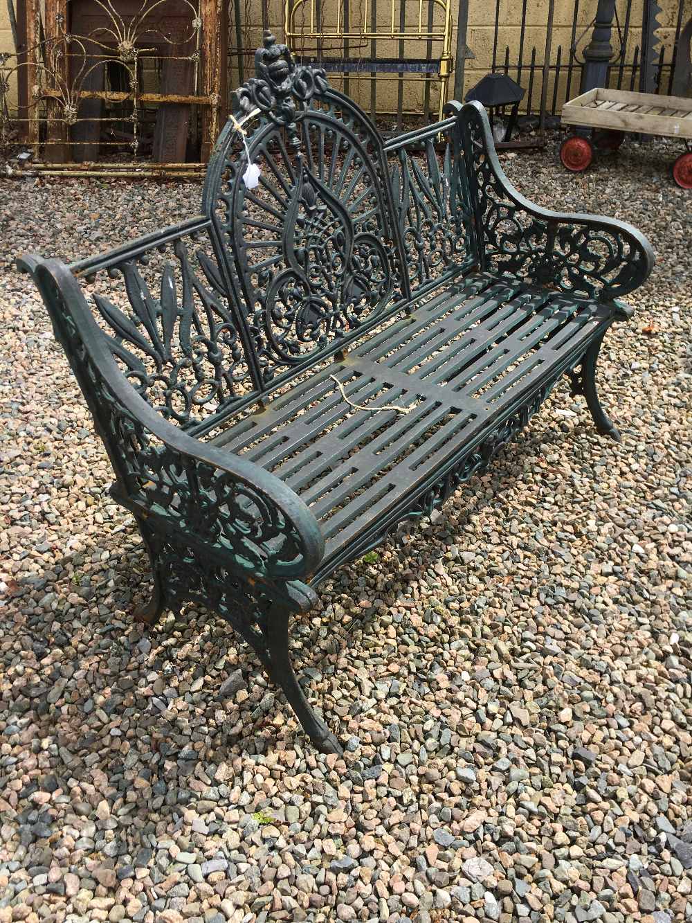 Decorative cast iron garden bench.