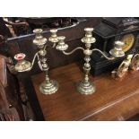 Pair of silver plated three branch candelabra.