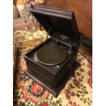 Edwardian oak table gramophone.