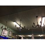 Three 1920's five branch chandeliers.