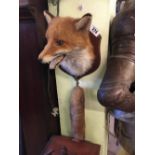 Taxidermy fox head and brush.