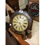 Victorian rosewood wag o' the wall clock inlaid with brass.