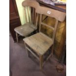 Two 19th. C. carpenters chair and a stick back chair.