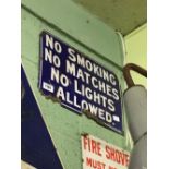 NO SMOKING NO MATCHES NO LIGHTS ALLOWED enamel sign.