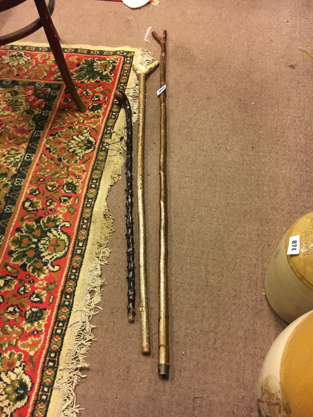 Three hiking sticks.