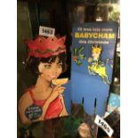 Two 1960's cardboard BABYCHAM Christmas show cards.