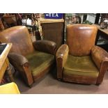 Pair of Art Deco leather upholstered club chairs.