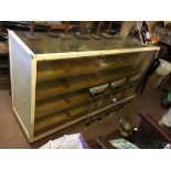 1930's mahogany haberdashery display counter with drawer.