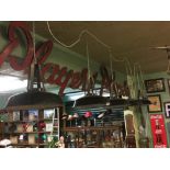 Five Retro industrial enamel light shades.