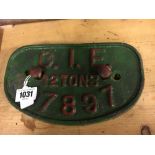 CIE 12 TON 1789 7 cast iron plaque.