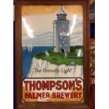 Rare THOMPSON'S FALMER BREWERY The Friendly Light framed enamel sign.