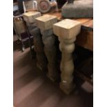 Three turned pine balusters. { 83cm H }.