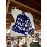 YOU MAY TELEPHONE FROM HERE double sided enamel advertising sign.