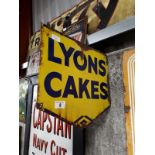 LYONS CAKES double sided enamel advertising sign.