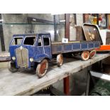 1930's tinplate clockwork truck and trailer.