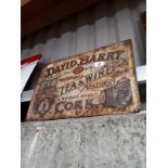 DAVID BARRY TEA & WINE Marlborough Street Cork tinplate advertising sign.