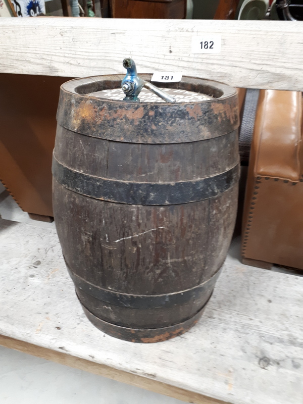 GONZELAZ SHERRY metal bound oak barrel with tap.