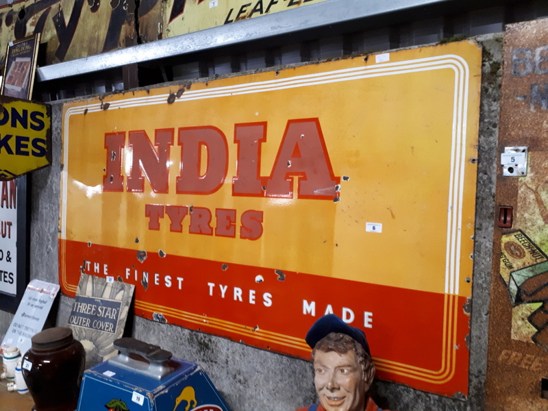 Rare INDIA TYRES enamel advertising sign.