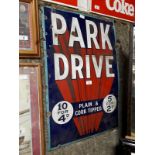 PARK DRIVE Plain or Cork Tipped enamel advertising sign.