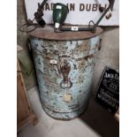 Early 19th C. brass and metal bin with secret compartment in base.