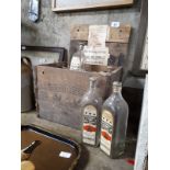 1930's OLD BUSHMILLS wooden advertising crate with six OLD BUSHMILLS bottles with original labels.