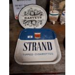 HARVEY'S & STRAND CIGARETTES tin plate advertising trays.