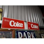 ENJOY COKE three way tin plate sign