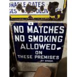 NO MATCHES NO SMOKING ALLOWED enamel advertising sign.