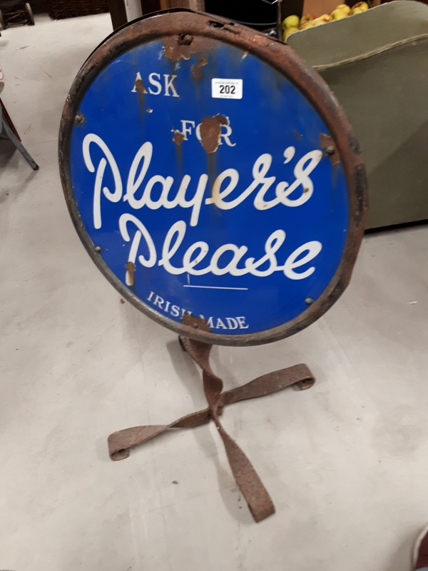 PLAYERS PLEASE double sided free standing enamel sign.