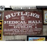 Rare BUTLER'S MEDICAL HALL 53 & 54 Lower Sackville Street Dublin enamel advertising sign.