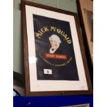 Framed MICK McQUAID advertisement.