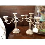 Pair of Silver Plate three branch candelabras.