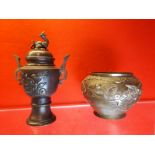 Bronze incense burner and bowl.