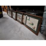 Set of four framed humorous coloured prints M F H HUNT by BATEMAN.