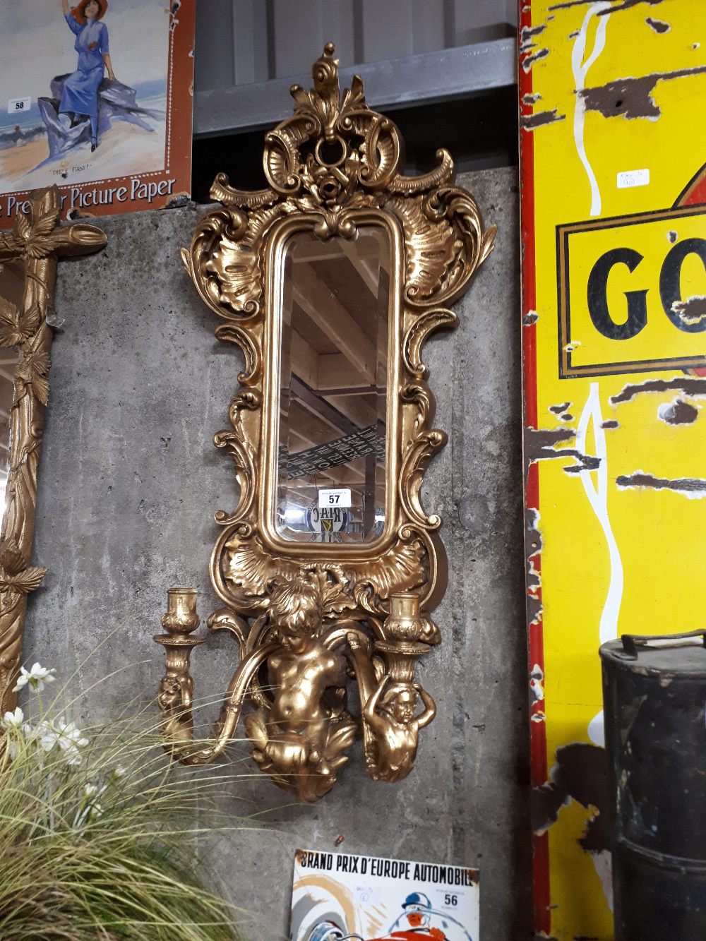 Gilt pier mirror in the Rocco style.