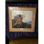 Framed Paul Henry print.