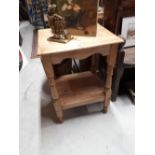 19th C. stripped pine side table on turned legs.