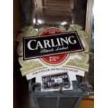 Carling Black label cardboard advertising sign.