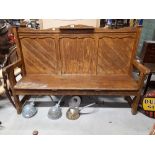 Rare early 19th C. West Cork scumbled pine settle bench.