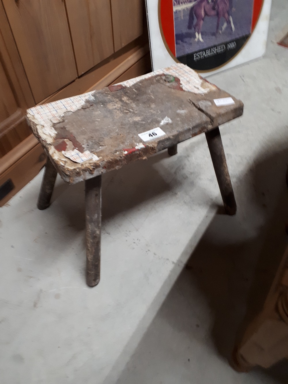 19th C. pine milking stool.