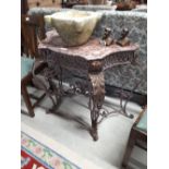 Decorative metal marble topped console table.