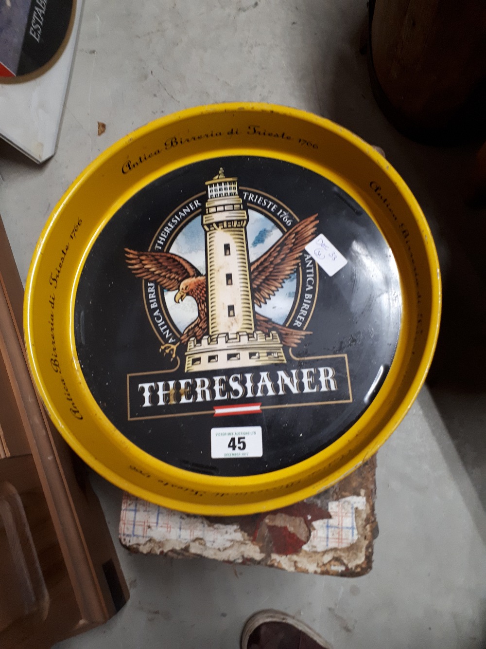 Theresianer beer advertising tray.