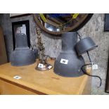 Pair of industrial metal hanging lamp shades.