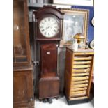 Georgian mahogany grandfather clock with painted dial by Smith of Monaghan.