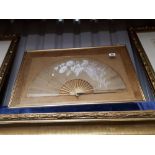 19th. C. silk fan mounted in a gilt frame.