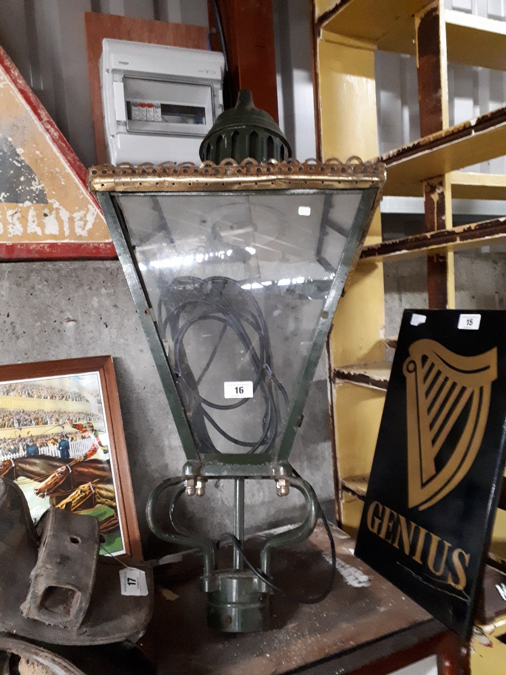 19th C. enamel and brass lantern originally from the CARROLLS factory in Dundalk.